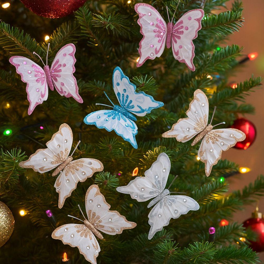 Glitter Christmas Tree Hanging Decor Artificial Simulation Butterfly Decoration  Xmas Tree Decor