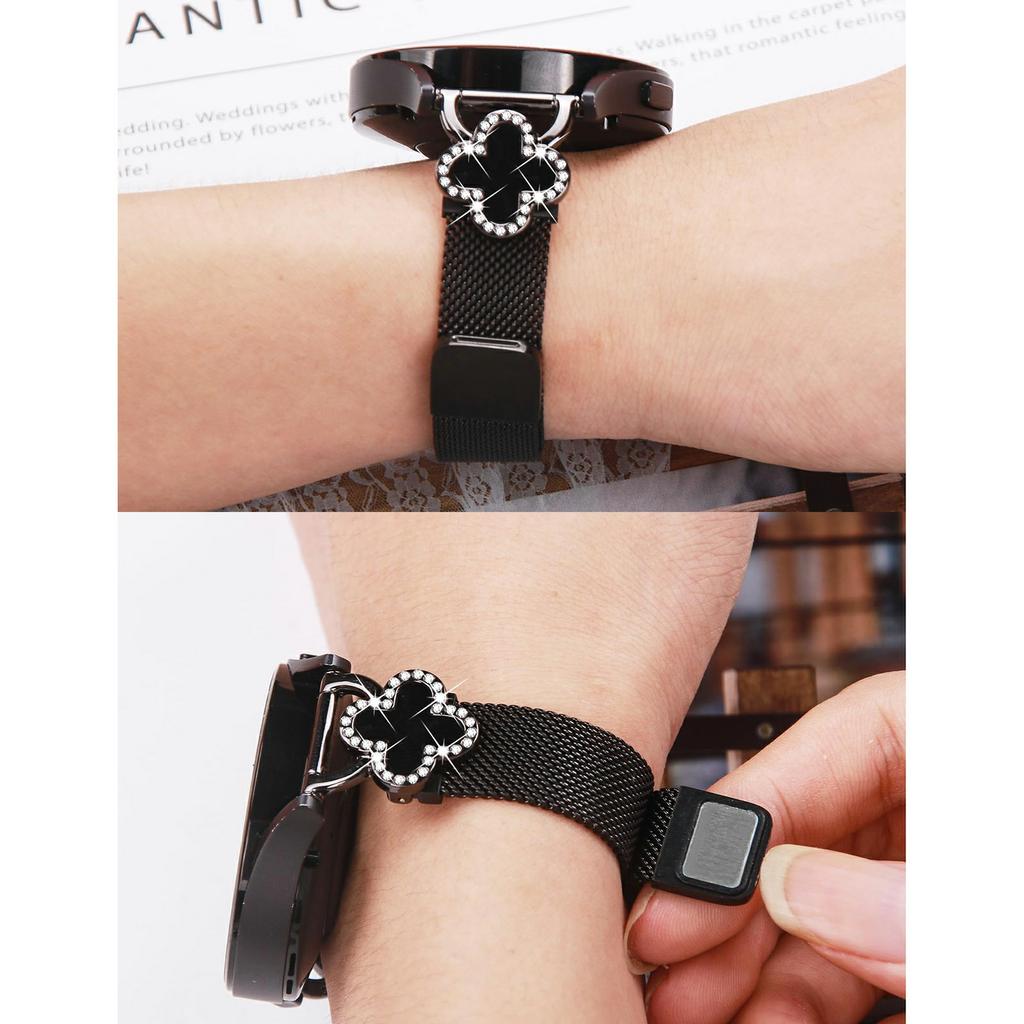 For Samsung Galaxy Gear Sport/S2 Classic Milanese Band Clover Decor Electroplated Stainless Steel Strap,Size: L