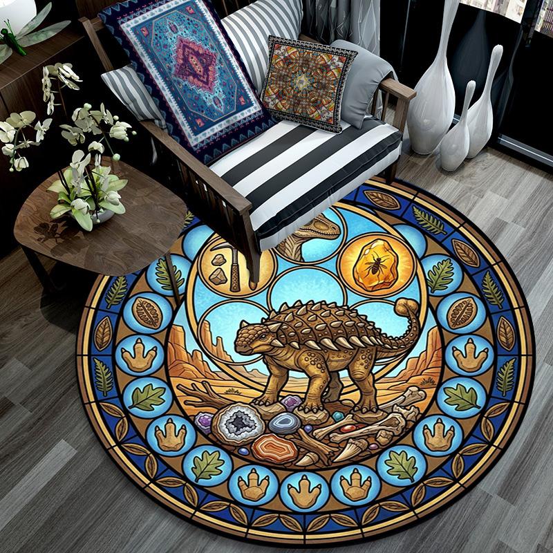 Prehistoric Fossil Art Round Area Rug Under Office Chairs Bedroom Living Room Home Decor