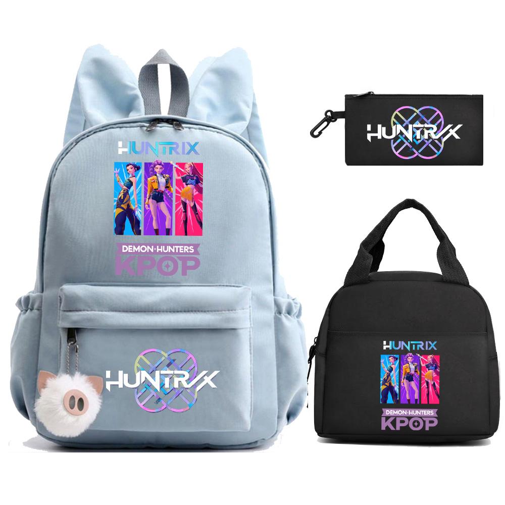 3 Stück/Set Anime Kpop Dämonenjäger Bedruckter Rucksack mit Lunchtasche Federmäppchen für Teenager Mädchen Junge Zurück zur Schule Rucksack Große Kapazität Reisetasche