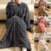 Women's Flannel Nightgown Fuzzy Fleece Sleepdress Loose Crew Neck Long Nightdress with Pockets Cozy Plush Warm Winter Pullover Loungewear