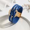 Damen Armband mit mehrlagigem Bündchen und Magnetverschluss Legierungskette Lederumwicklung mit Kreuz Geometrisches Kreisdesign Modisches Accessoire
