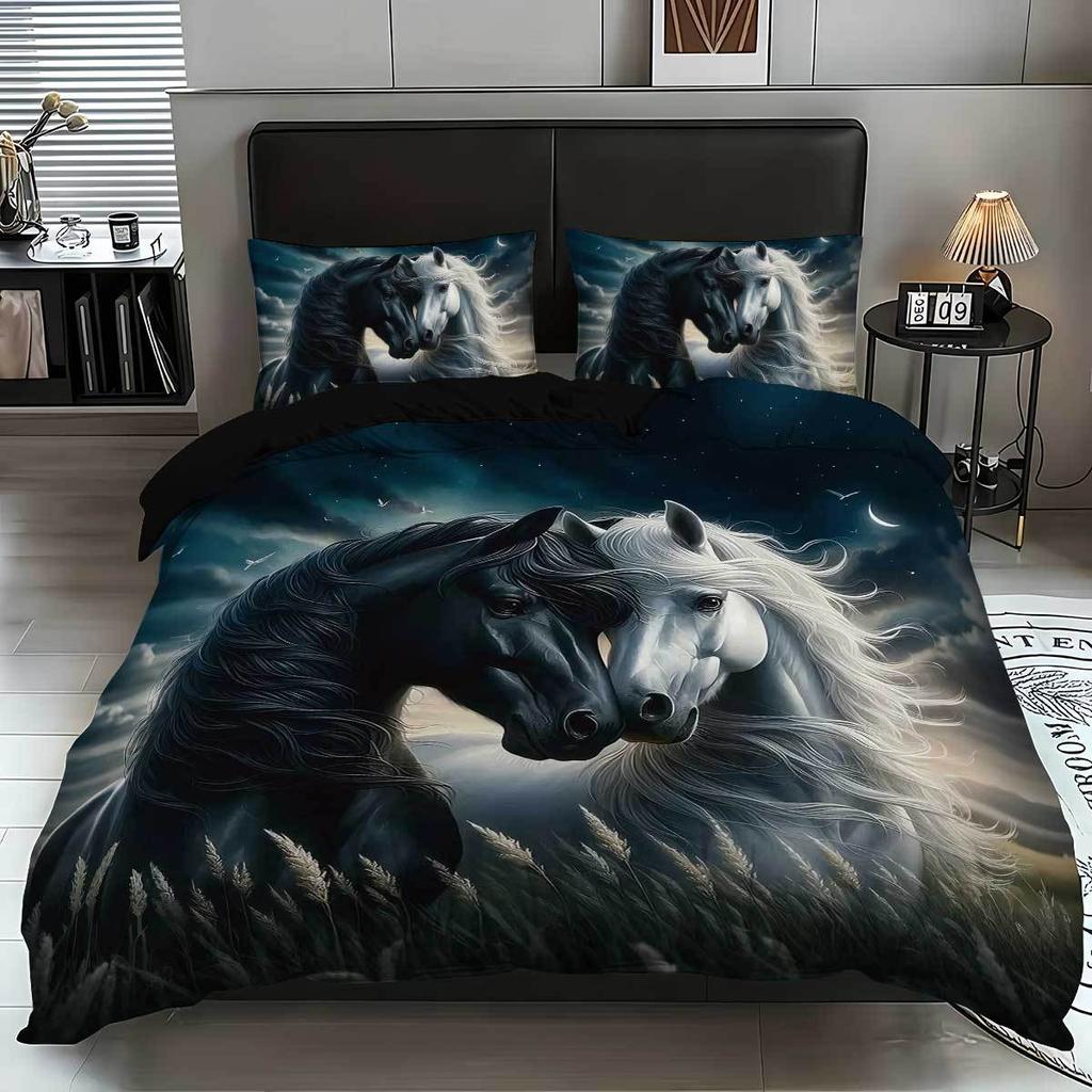 Home Textile Three-Piece Quilt Cover Horse 3D Digital Printing Kit Horse Thickened Abraded Cloth Pillowcase Quilt Cover