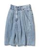 AOTT Linen Denim Wide Double-Pleat Bermuda Pants Light Blue