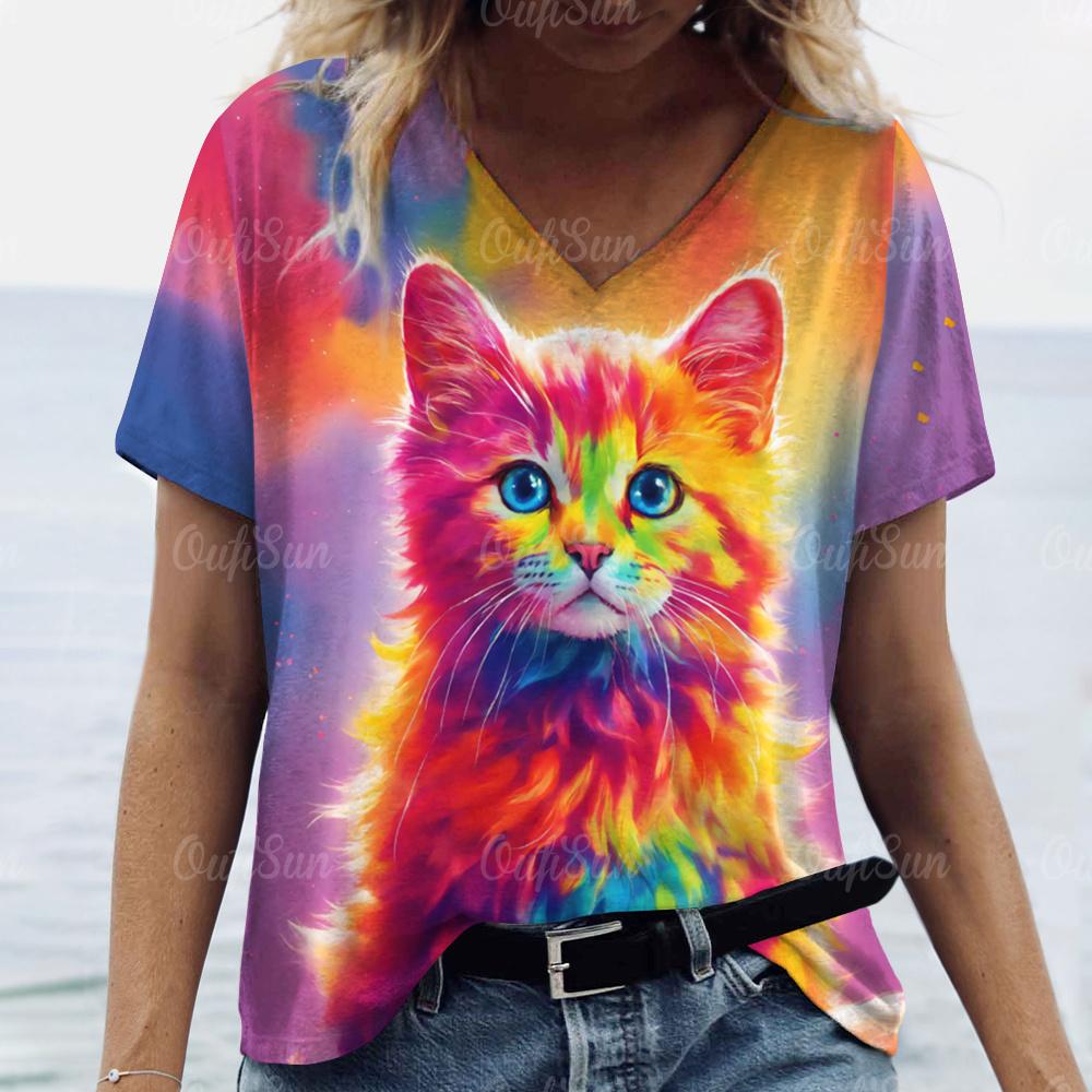 

2024 Топ Жіноча Футболка з принтом Милий Кот Для Жінок Оверсайз Футболки Жіночий Тенденційний Одяг Літо Дешева Блуза З Коротким Рукавом L