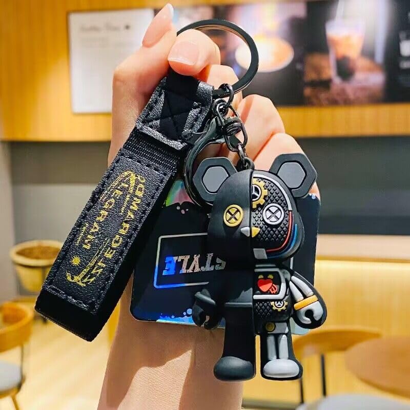 Men Women Boys Girls Cool Body Standing Bear Keychain Christmas Gift Animal Pendant Metal Keychain [AIXUAN] Semi-Mechanical (Black)