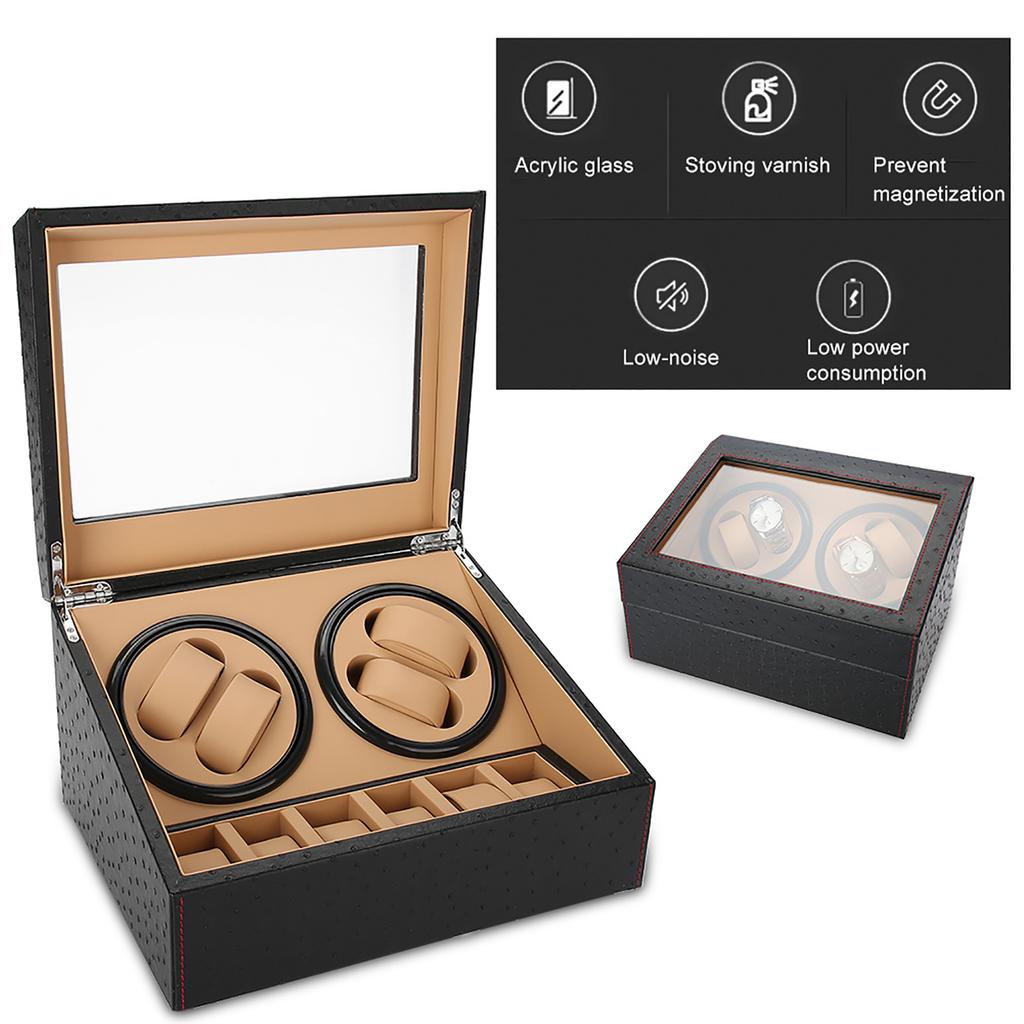 Mechanical Watch Winder for 4 Automatic Watches 6 Wristwatch Storage Display Case