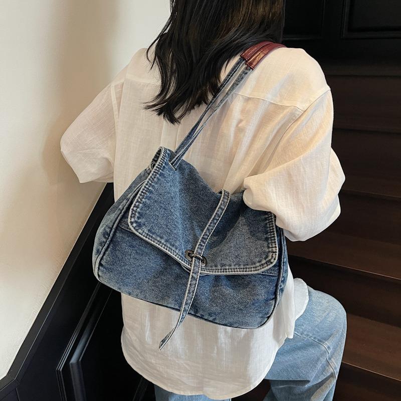 Simple denim bag women's new popular casual shoulder bag large capacity tote bag fashion messenger bag