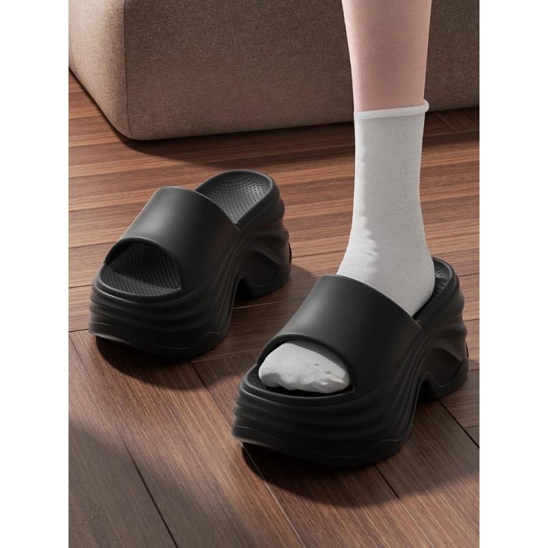 Solid Color EVA Platform Slippers Women Thick Sole Non Slip Beach Slides Sandals Lady Summer Soft Sole Wedge Heel