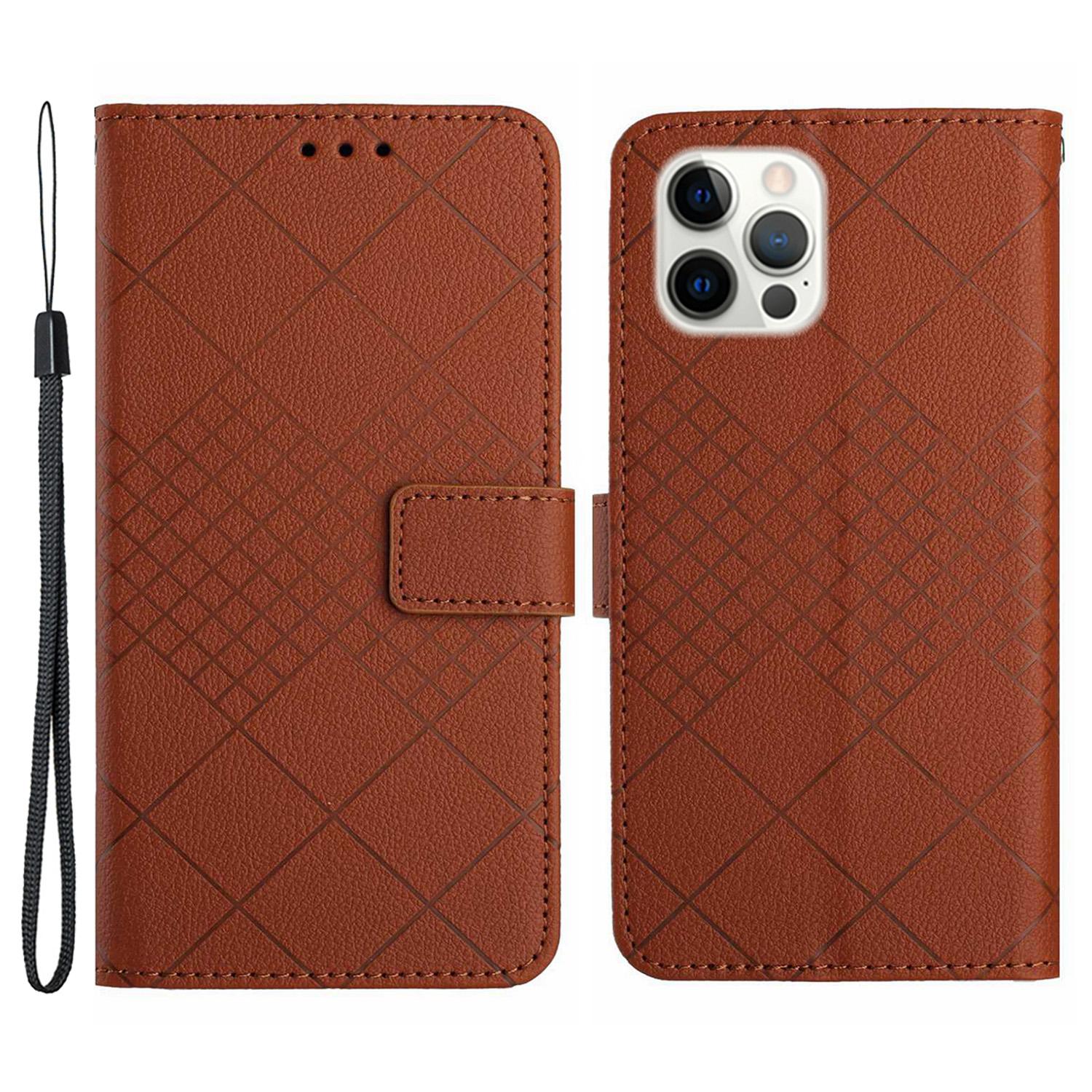 

HT06 For iPhone 16 Pro Max Case Litchi Texture Leather Wallet Rhombus Phone Cover Brown