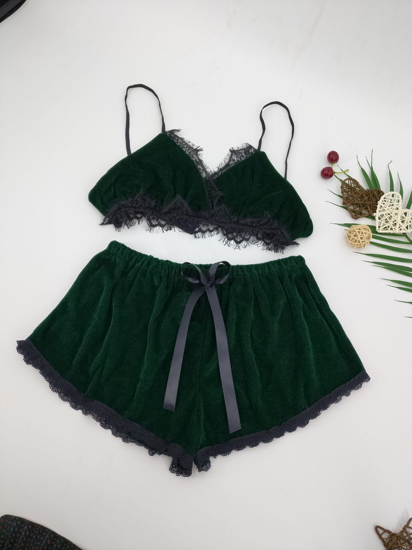 New sex underwear, sexy three-point split lace lace women s underwear set S зелёный