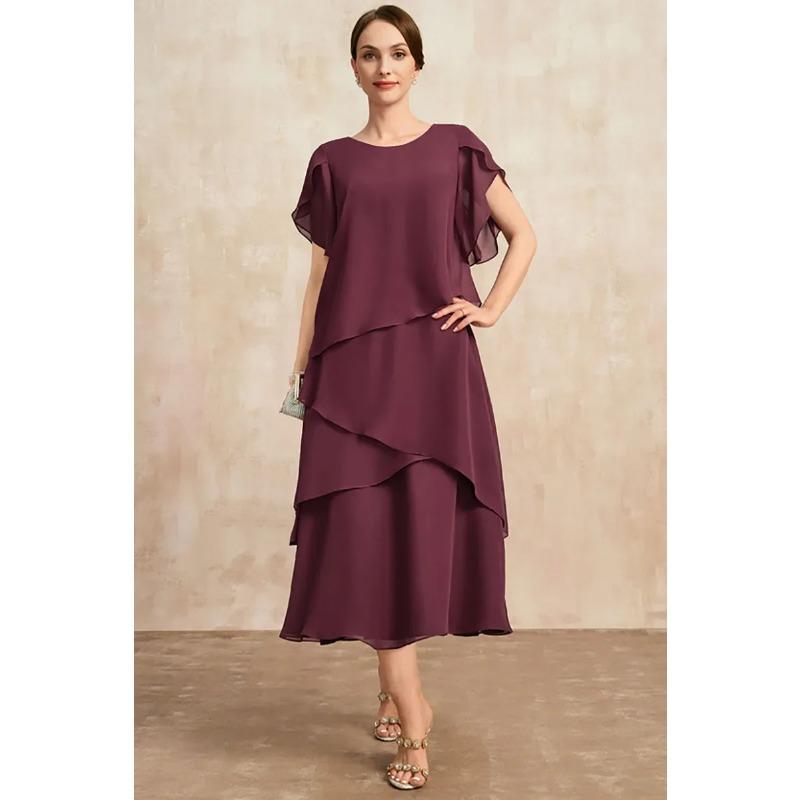 Elegante Brautmutterkleider Unregelmäßig Lagenärmel Blütenärmel Fließendes Maxikleid Party Hochzeitsgastkleid Große Größen