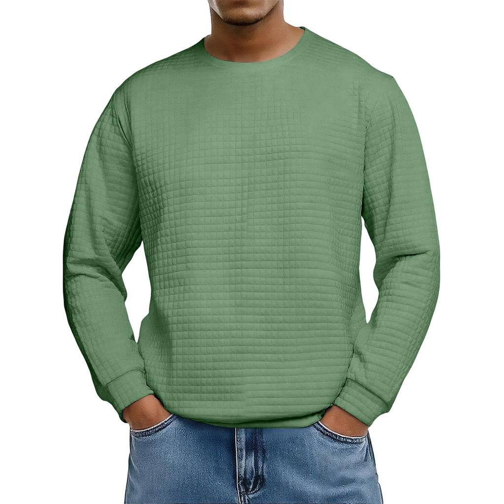 Men's Loose-fitting Casual Waffle-weave  Neck Long-sleeved Top