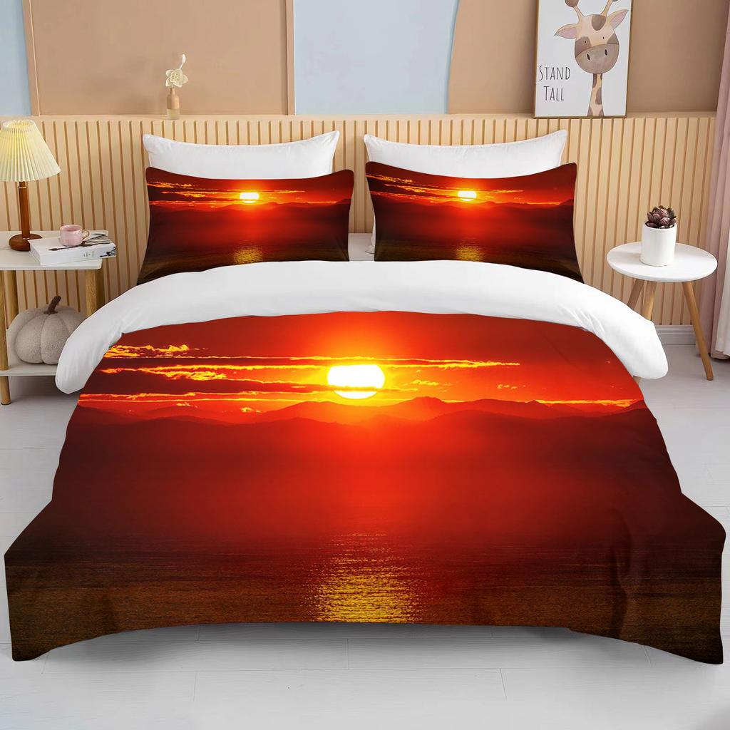Sonnenuntergang Bettwäsche-Set Nachtansicht Bettbezug-Set mit Kissenbezug Bettwäsche King Queen Full Double Einzelgröße Luxus Bettwäsche Dekor