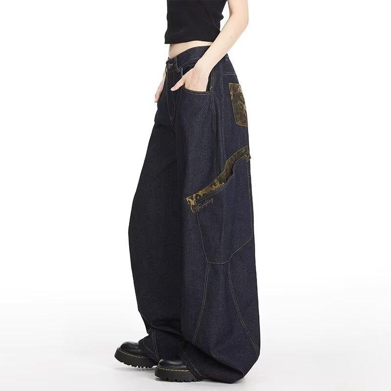 Scimitar overalls men's and women's trendy brand spring and autumn retro ruffian handsome leopard print jeans high street loose trousers