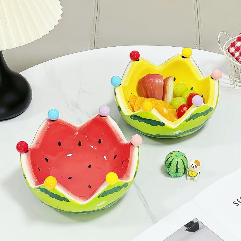 Ceramic Watermelon Snacks Platter Includes 6 Stainless Steel Fruit Forks Tableware For Family Gatherings Barbecues