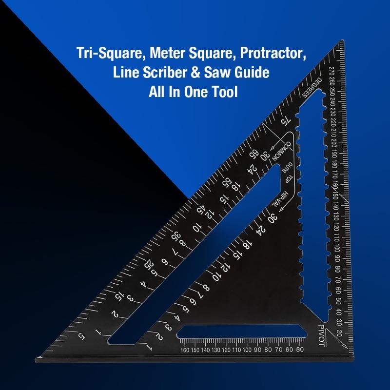 Régua Esquadro Triangular de Liga de Alumínio de 12 Polegadas Ferramenta de Medição de Precisão para Engenheiro Carpinteiro