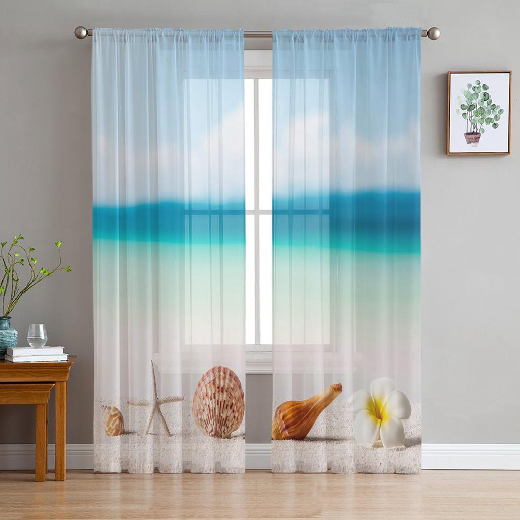 Klares Wasser am Strand Tüllvorhänge für Wohnzimmer Schlafzimmer Kinderzimmer Küchendekor Transparente Voile-Fenstervorhänge