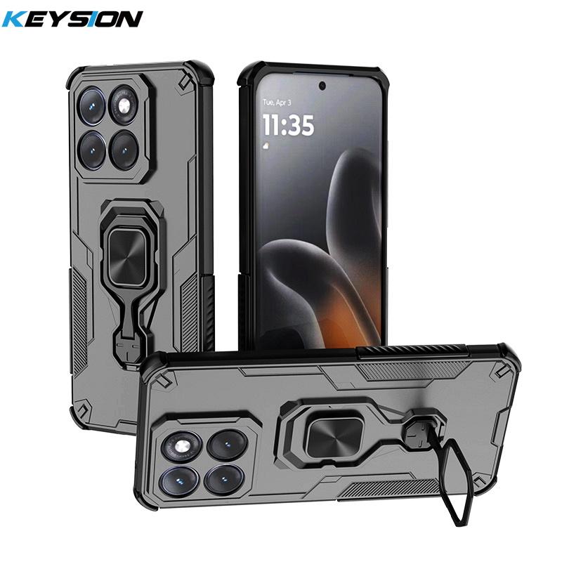 

KEYSION Shockproof Armor Case for Motorola Edge 70 5G Upright Metal Live Ring Stand Phone Back Cover for MOTO Edge 70 Fusion+ 5G for Edge 70 чёрный