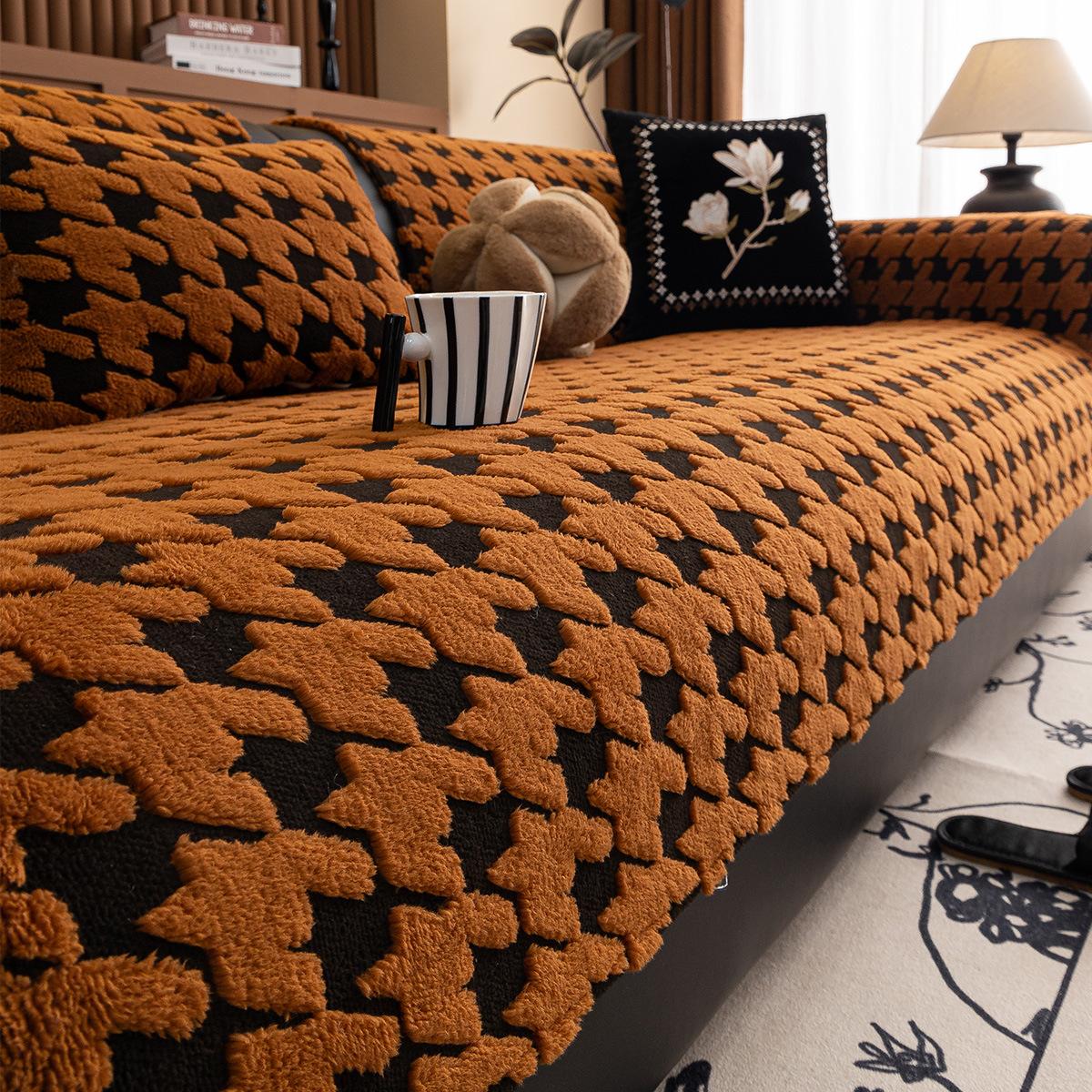 

Plush Sofa Cushion New High-End Thickened Warm Non-Slip Leather Sofa Seat Cushion Cover Cloth Towel Autumn And Winter 70*70cm