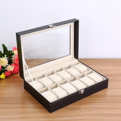 Watch Box for Men 12 Slots Faux Lther Watch Display Case with Clr Lid for Home Black