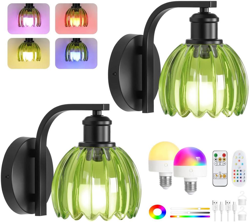 Tulpen Glas RGB Wandleuchte: Wiederaufladbares kabelloses Nachttisch- und Wohnzimmerlicht