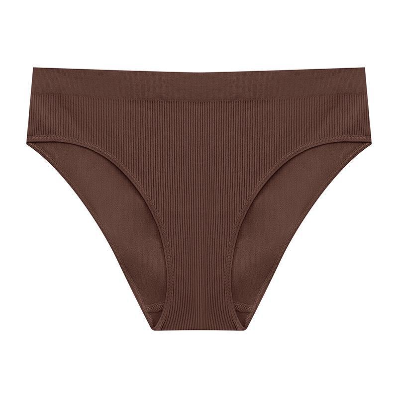 

Женское бесшовное дышащее хлопковое нижнее белье со средней посадкой и обхватом бедер - Тонкие спортивные трусы большого размера XL темно-коричневого