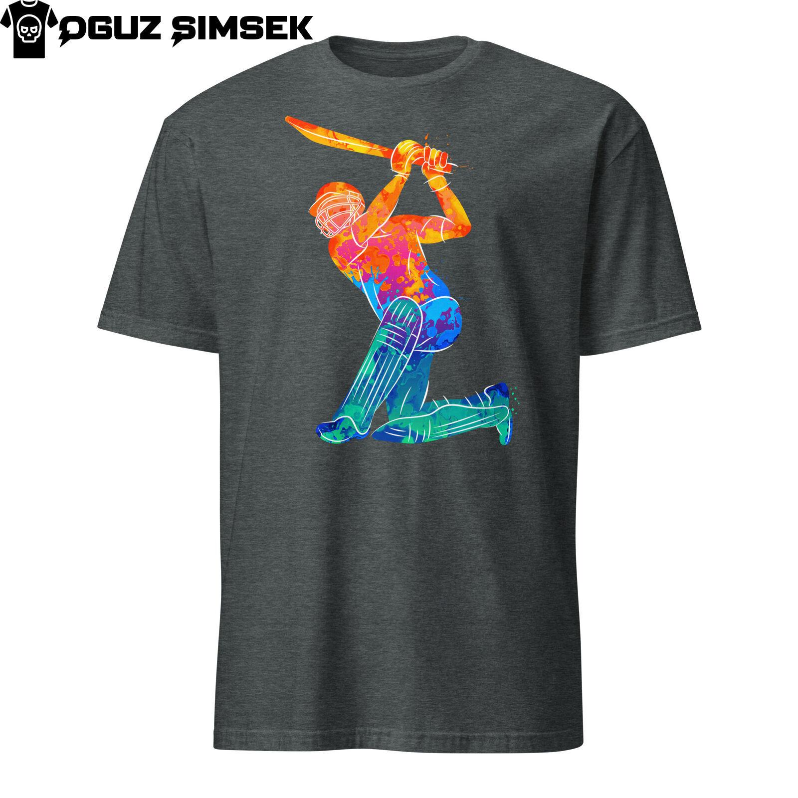 Abstract Colorful Silhouette Batsman Playing Cricket Design Unisex T-Shirt Mens Womens Tees Top 3XL