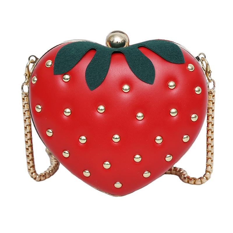 Strawberry Bag Small Heart Shape Pu With Rivets For Street Style Fashion