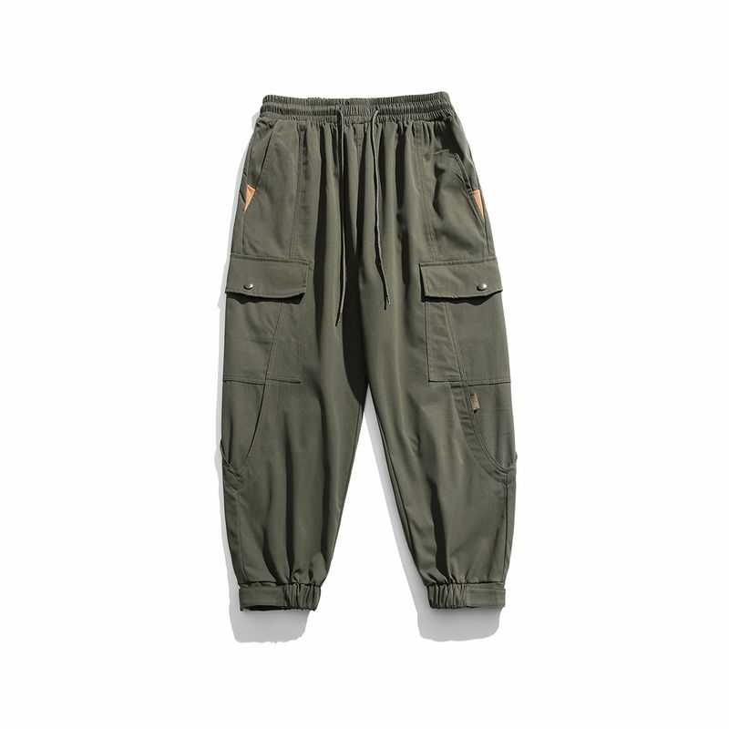 Men's Versatile Solid Color Thickened Jogger Pants, New Autumn Vintage Casual Multi-Pocket Cargo Pants, Trendy Brand