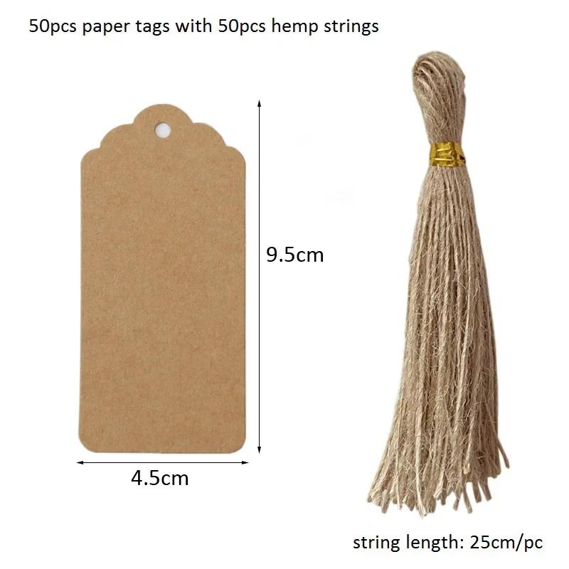 

50PCS Kraft Paper Gift Tags with Strings White Cardboard for Wedding Birthday Christmas Party Cookie Packaging Supplies