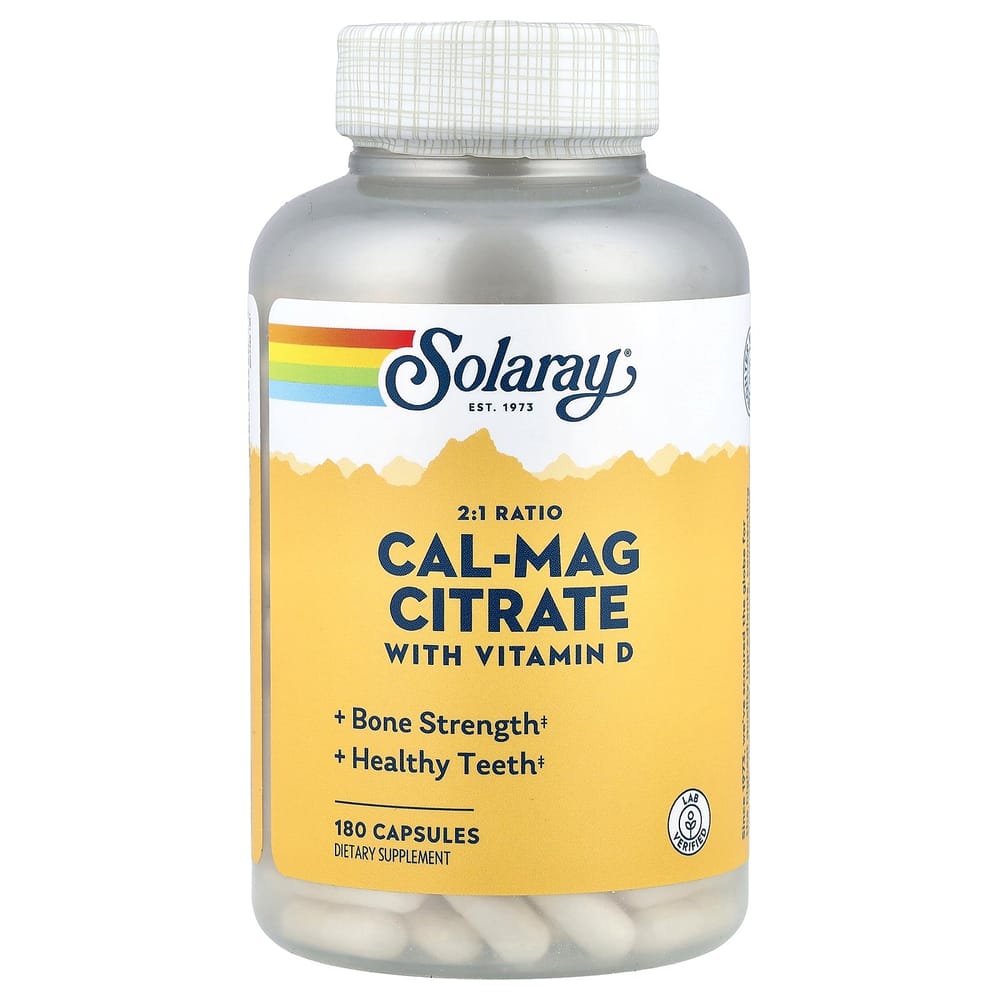 Solaray Cal-Mag Citrate with Vitamin D-3, 2:1 Ratio, 180 Capsules