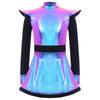 Kids Girls Alien Costume Patchwork Metallic Gloss Mock Neck Long Sleeve Back Zipper Built In Shorts Dress