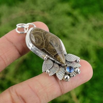 Töchtertag Angebot Fossil Korallenstein Tansanit Quarz Sterlingsilber Anhänger