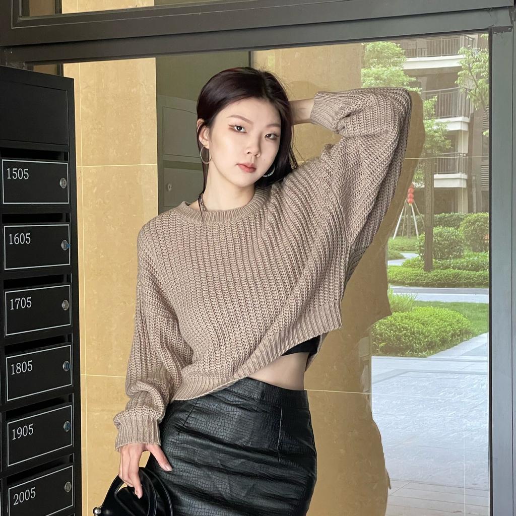 Loose Sexy Sweater Fashion Women Casual Sweater Autumn And Winter O-neck Long-sleeve Pullover Short Tops Elegant Shirt 28481