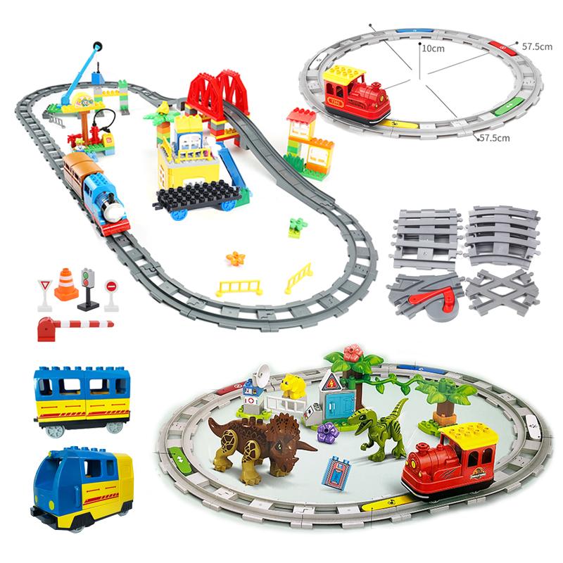 Non-Toxic Big Size Building Blocks Compatible Train Sets Diy Railway Track Assemble Interactive Educational Bricks Toys For Children Gift