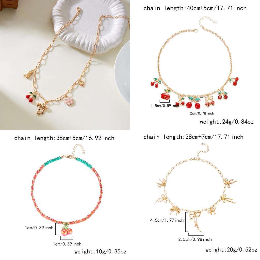 Handcrafted Alloy Necklace With Shell And Cherry Charm For Summer Vacation Wear