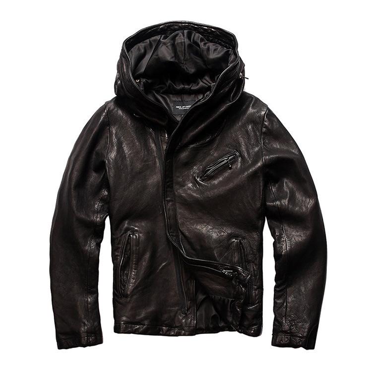 Casual sports oblique zipper hooded leather leather jacket for men and women, new vegetable tanned sheepskin jacket