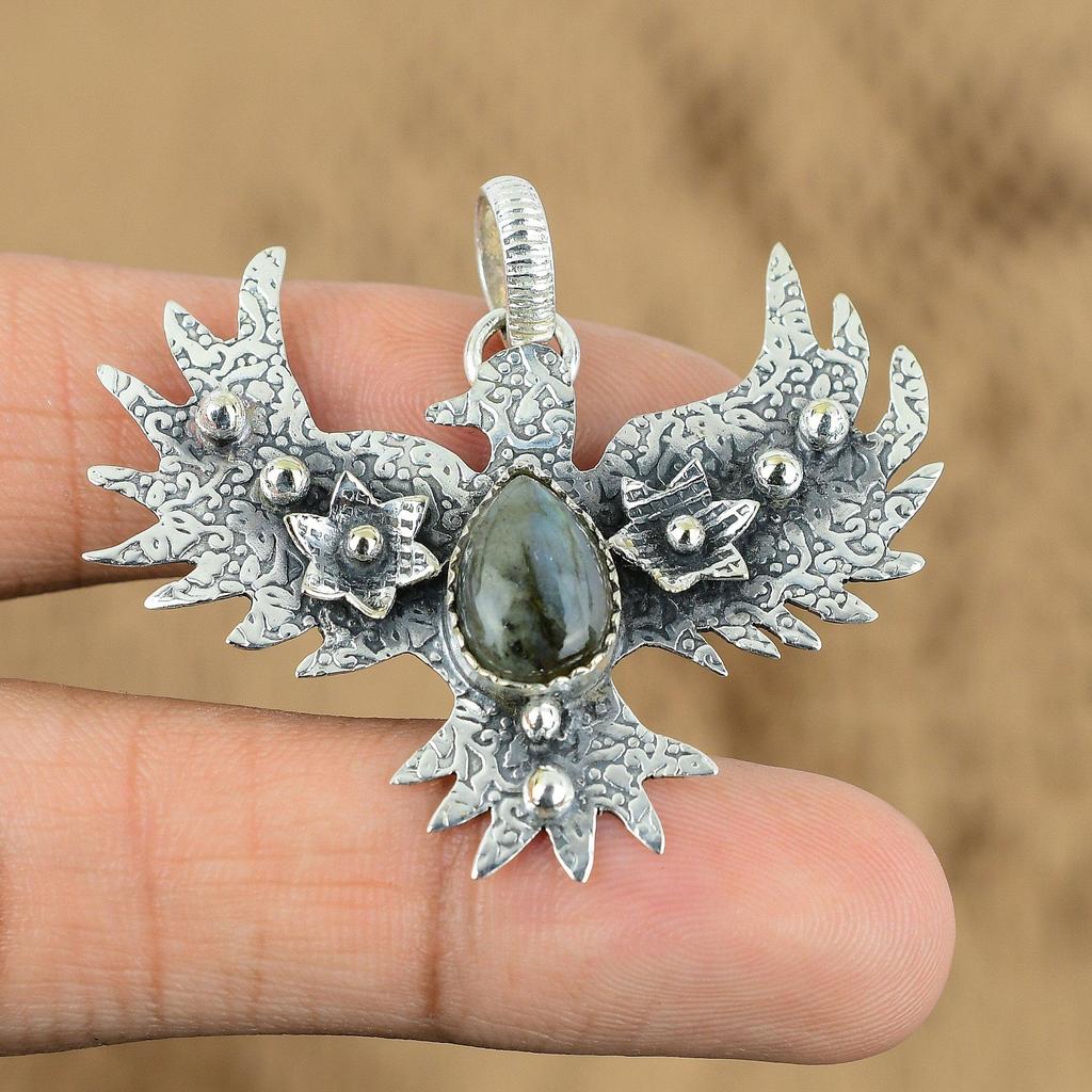 Sterling Silver Pear Labradorite Stone Wedding Eagle Anniversary Mother Pendant