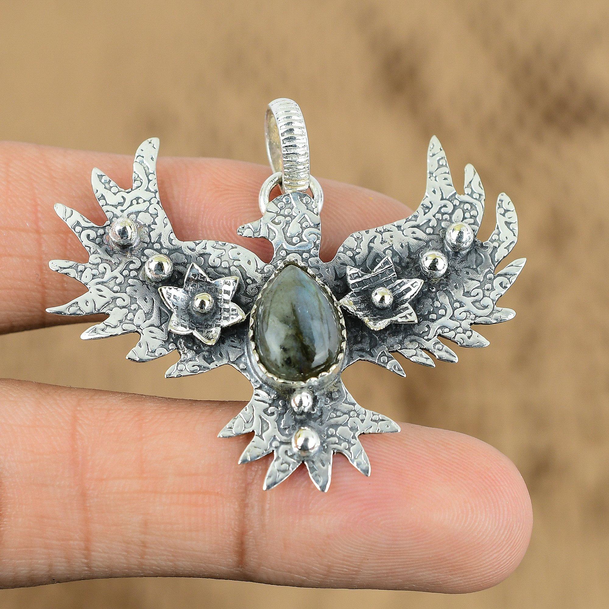 

Sterling Silver Pear Labradorite Stone Wedding Eagle Anniversary Mother Pendant