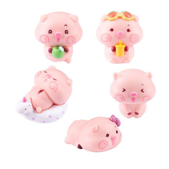 5Pcs Pig Ornament Mini Portable Size Q-Version Pig Design Statue Miniature Pig Landscape Office Desk Bookshelf Car Decor