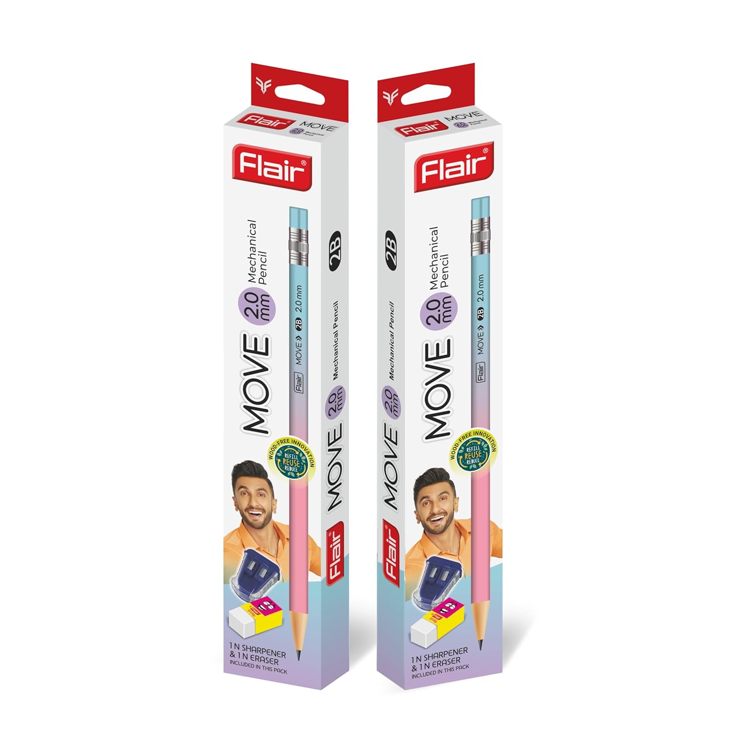 

Flair Move 2.0mm Mechanical Pencil Pack of 2 Extra Dark 2B Refillable Pencils with Sharpeners Erasers School Office 118 chars