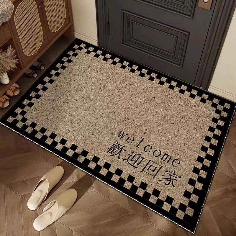 European Checkerboard Retro Border Welcome Mat Indoor and Outdoor Entrance Mat Kitchen and Bathroom Anti Slip Carpet Washable