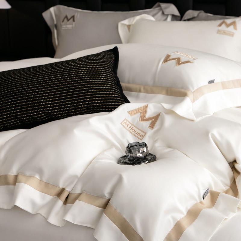 Luxury Minimalist Cotton Embroidered Duvet Set – 4-Piece High-Thread Pure Cotton Bedding
