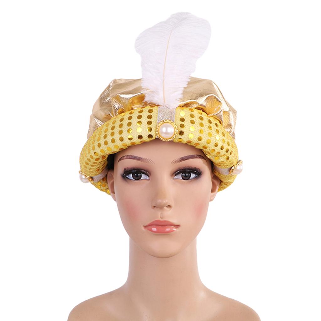 Arab Style Funny Hat with Feather Personality Carnivals Party Christmas Unisex Casual Beanies Hat Adult Cap