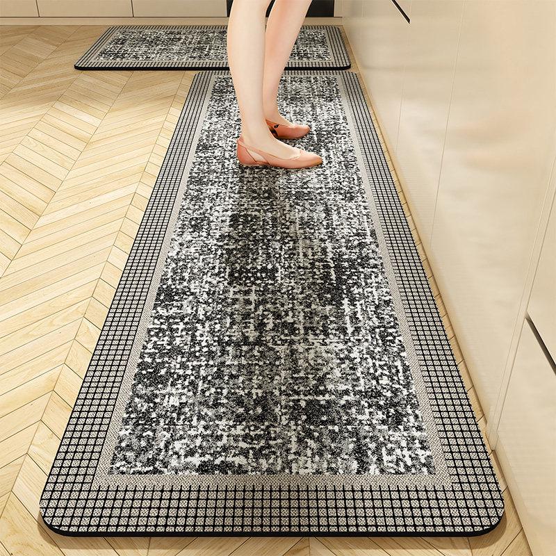 Nordic Diatom Mud Stain-Resistant Geometric Kitchen Mat Set, Easy-Clean, 2-Piece Strip Design.