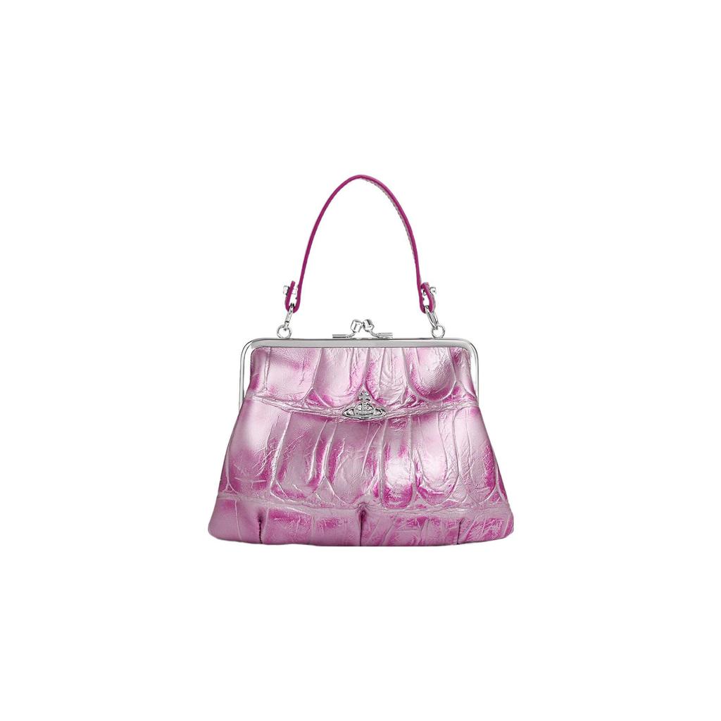 Vivienne Westwood Granny Frame Saturn Logo Detachable Chain Strap Calfskin Shoulder Tote Wallet Women wallet Pink 52020003UL004HG401