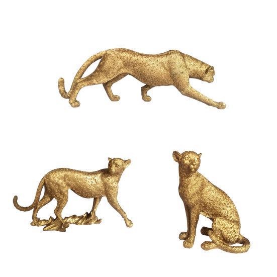 Figurine d'Animal en Résine Modèle Léopard Doré, Statue Vivante, Posture Accroupie ou Courante, Ornement de Haute Qualité pour Meuble TV, Entrée, Bureau, Pendaison de crémaillère,
