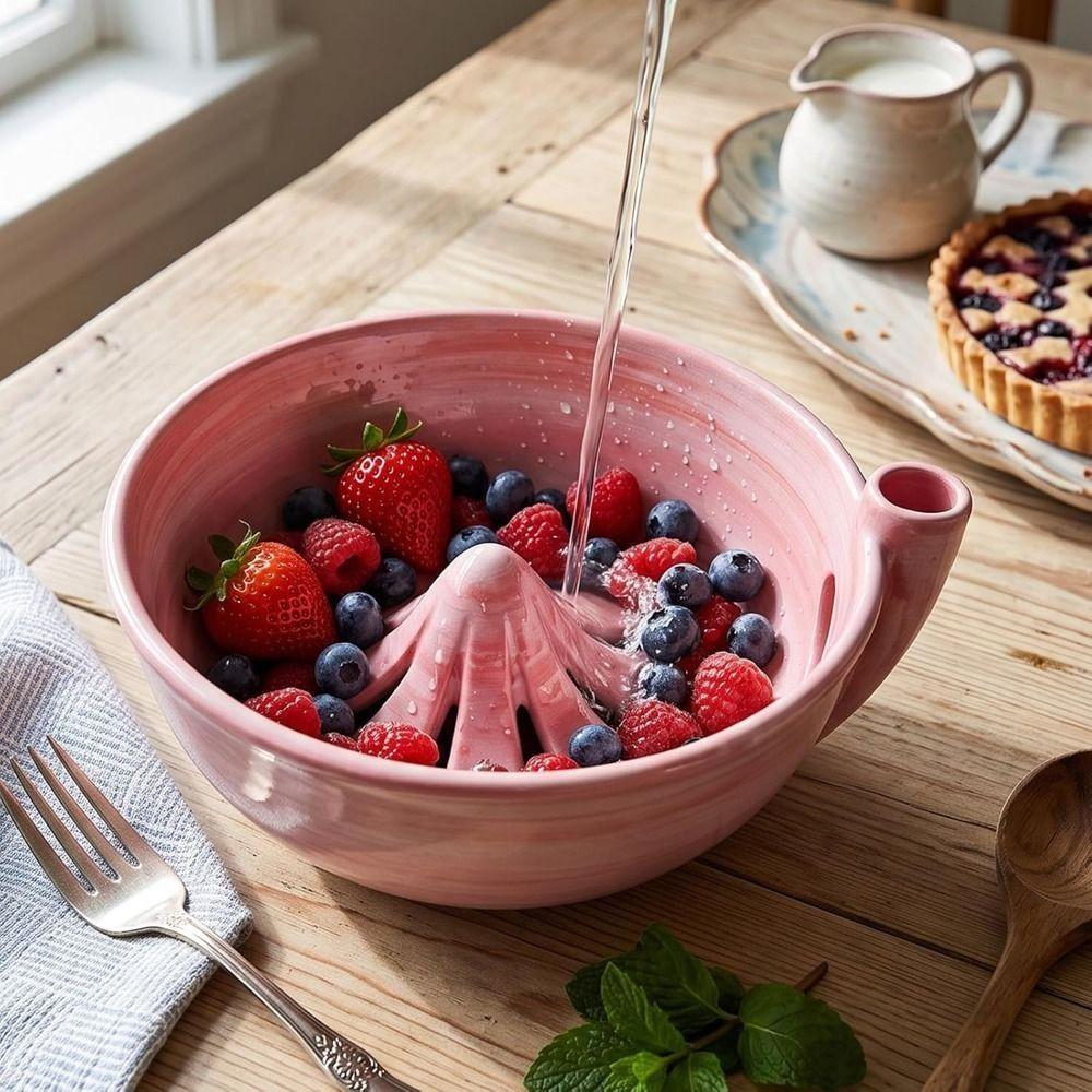 Exquisite Self Rinsing Fruit Colander Drain Holes Ceramic Washing Strainer Small Produce