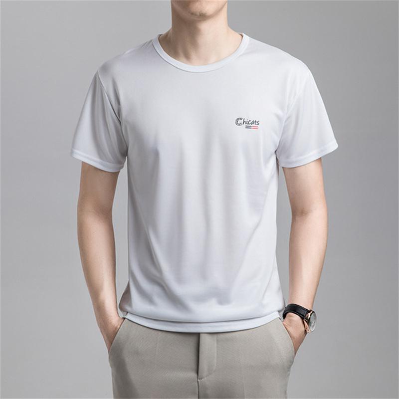 Sommer Eisseide T-Shirt Herren Kalt Kurzarm O-Ausschnitt Stretch Schnelltrocknend Atmungsaktiv Sport Shirt T-Shirt Herren